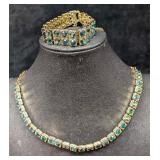 Vintage AB Crystal Gold Tone Choker Necklace And B