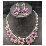 Silvertone Rhinestone And Simulated Amethyst&nbsp;