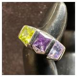 Three Multi Colored Stone Amethyst Peridot Sterlin