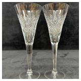 Pair of Waterford Crystal Champagne Flutes Sunburs