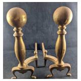 Vintage Brass Cannonball Fireplace Andirons