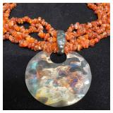 Multi Strand Carnelian Sterling Silver Textured Ha