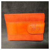 Buxton Convertible Cowhide Wallet Red Orange Rose