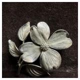 HSB Floral Flower with Leaves Sterling Silver Broo