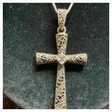 Sterling Silver CZ Center Marcasite Cross N90