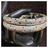 Green Red and Blue Enamel Dotted Textured Sterling