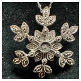 925 Sterling Silver Accent Diamond Snowflake Neckl