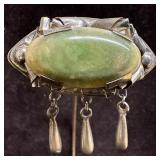Green Calcite Cabochon Silver Brooch Silverwork Da