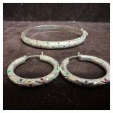 Textured Green Blue Red Enamel Sterling Bracelet a