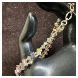 Purple and Clear White Faceted Glass Beads Sterlin