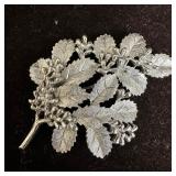 Crown Trifari Signed Leaf Cluster Silver Tone Leav