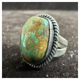 Rope Style Bezel Natural Turquoise Silver Ring N76