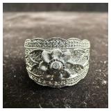 925 Sterling Silver Accent Diamonds Floral Anniver