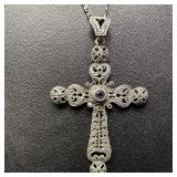 Marcasite and Amethyst Cross Sterling Silver Penda
