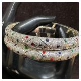 Blue Red and Green Enamel Dotted Textured Sterling