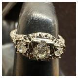 18K White Gold Ring 0.56ct Three Diamond Art Deco