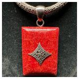 Sterling Silver and Red Sponge Coral Pendant Neckl