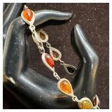 Multi Tone Baltic Amber Sterling Silver Bracelet M