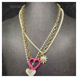 Rhinestone Heart Gold Tone Chain Melania Clara Nec