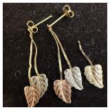 10K and 14K Gold Leaves Dangle Earrings Broken Lea