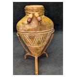 Vintage Mini Amphora Pottery Vase With Metal Stand