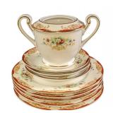 Vintage Diamond China Sugar Bowl And Plates