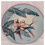 Original Round Acrylic On Canvas Two Parrots Simon