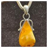 Teardrop Shaped Honey Color Baltic Amber Silver Pe