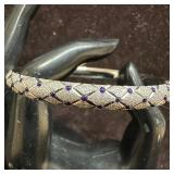 Blue Enamel Polka Dot Textured 14K White Gold Brac