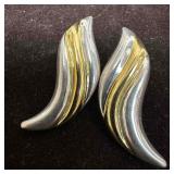 Sterling Silver Gold Toned Modernist Style Earring
