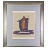 Framed Erte Zeus Serigraph Embossed With Gold/Silv