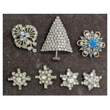 Vintage Unmarked Tree Rhinestones Brooch Pins Lot