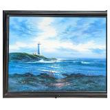 JB Large Original Oil On Canvas Lighthouse Ocean S