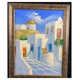 Signed Oil Painting of Santorini, Greece