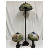 Hand-Painted Cottage Scene Matching Floor Table La