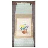 Vintage Japanese Hand Painted Floral Art Scroll