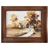 Framed Farm Home Painting Signed by Artist