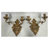 Pair Of Vintage Ornate Double Arm Wall Sconces