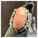 Spiny Oyster Stone Sterling Silver Floral Fine Rin