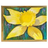 Large Framed Original Acrylic On Canvas Yellow Flo