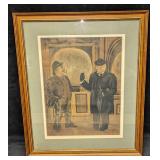 Framed Antique Watercolor Two Gentlemen At A Pub O