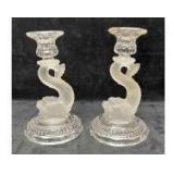 Vintage Pair Of Clear/Frosted Pressed Glass Koi Fi