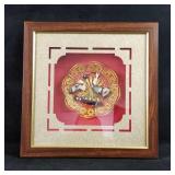 Cloisonne Filigree Red Crowned Cranes Gold Plate