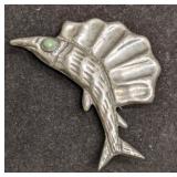 Vintage Mexican Silver Leaping Fish Brooch Pin