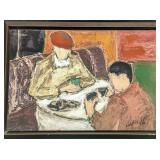 Vintage Framed Original Acrylic On Canvas Meeting