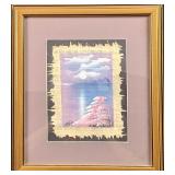 Original Framed Oil On Papyrus Nighttime Pyramids