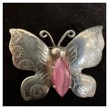 Pink Moonstone Style Sterling Silver Butterfly Bro