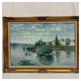C. Van Woo Original Oil Painting Riverside Village