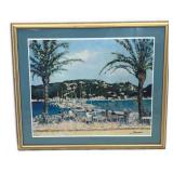 Framed Serigraph Print Harbor Scene, Numbered