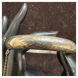 Vintage Etched Hinged Bangle Bracelet with Safety